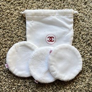 Chanel White Cotton Rounds with Logo Pouch